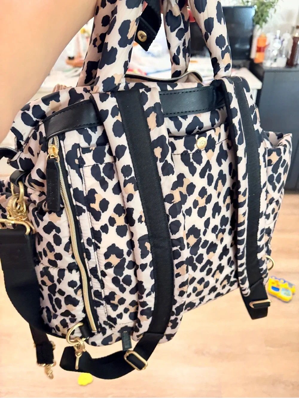 Itzy Ritzy Beige and Black Leopard Quilted Diaper Bag Tote